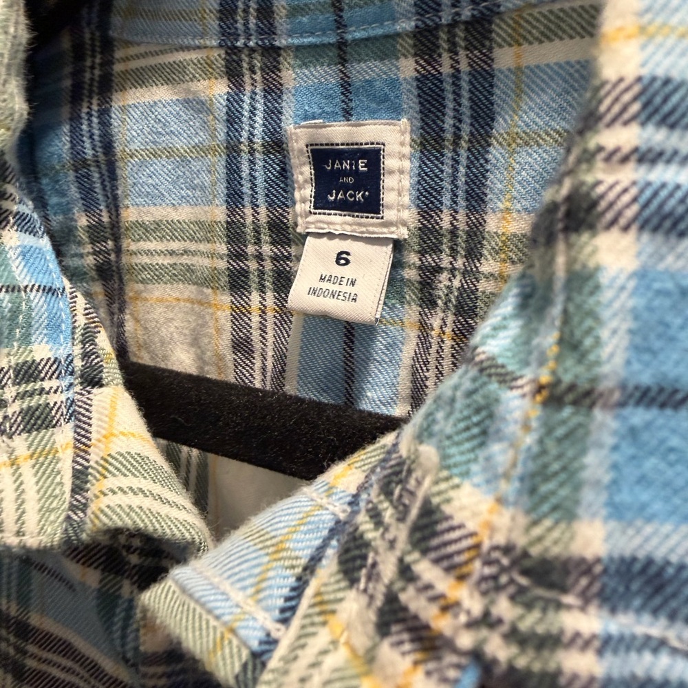 Janie and Jack Light Blue and Cream Plaid Button-Down Shirt